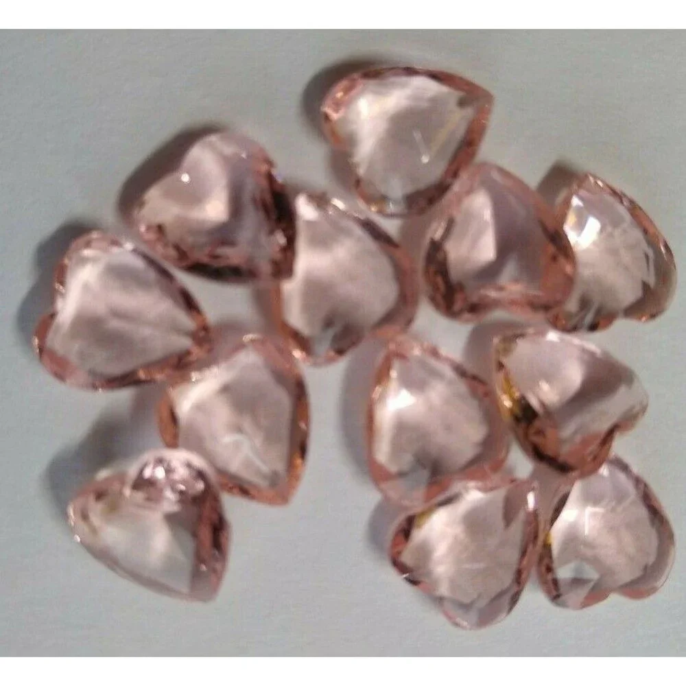12 Heart Shaped Pink Rose Translucent Glass Cabochons 9mm Vintage NOS 1950s
